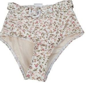 Peony Womens Ivory Floral Beachwear Bikini Swim Bottom US size 2 MSRP $140 NWT